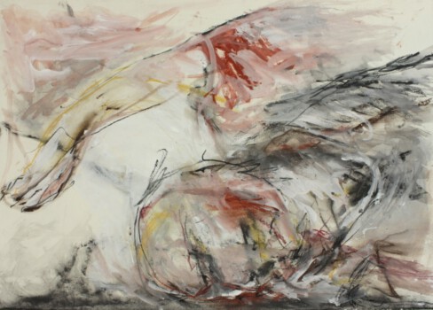 Liegend, Acryl, Pigmente, Kreide, Grafit auf Papier, 90 x 61 cm
