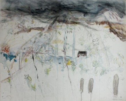 o.Titel, Pigmente, Aquarell, Farbstift, Grafit auf Papier, 110 x 90 cm