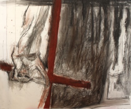 o.Titel, Pigmente, Kohle, Grafit auf Papier, 150 x 130 cm