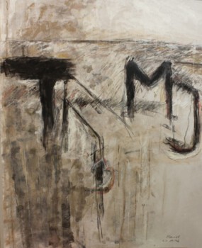 Landschaftszeichen, Mischtechn. auf Pappe 100 x 89