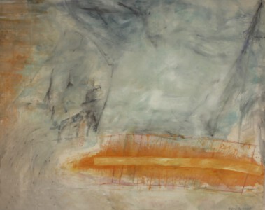 o.Titel, Acryl, Pigmente, Farbstift auf Leinwand, 120 x 160 cm