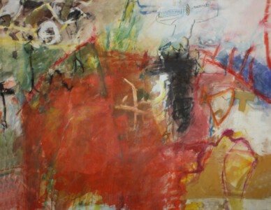 o.Titel, Acryl, Farbstift, Grafit auf Leinwand, 140 x 180 cm