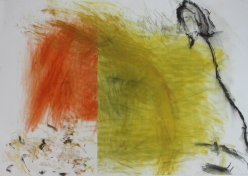 o.Titel - Pigmente u. Kreide auf Papier, 100 x 70 cm